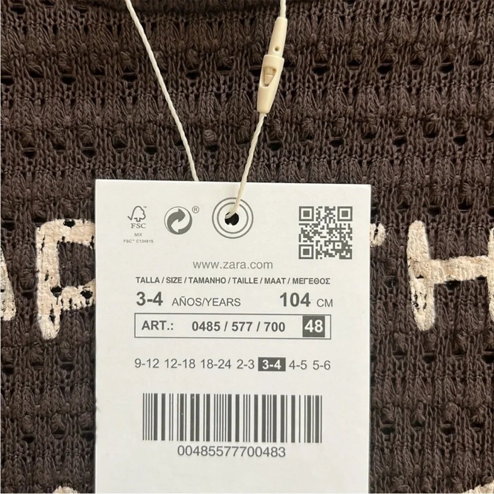 Zara kids, Brown, text knit shirt, 3-4 years
